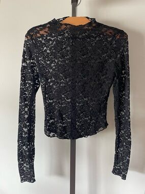 Lioness Lace High Neck Long Sleeve Top Blouse Goth Gothic Sheer Black Size Small
